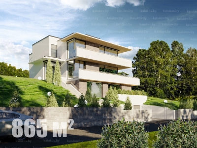 Проект 3 этажного дома на рельефе с цоколем, террасой, навесом  BM-Визуализация 2018г.